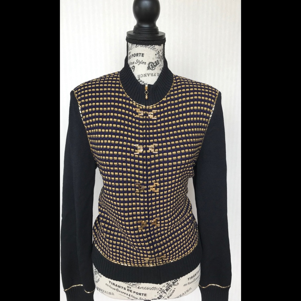 St John black gold and purple sweater size 6